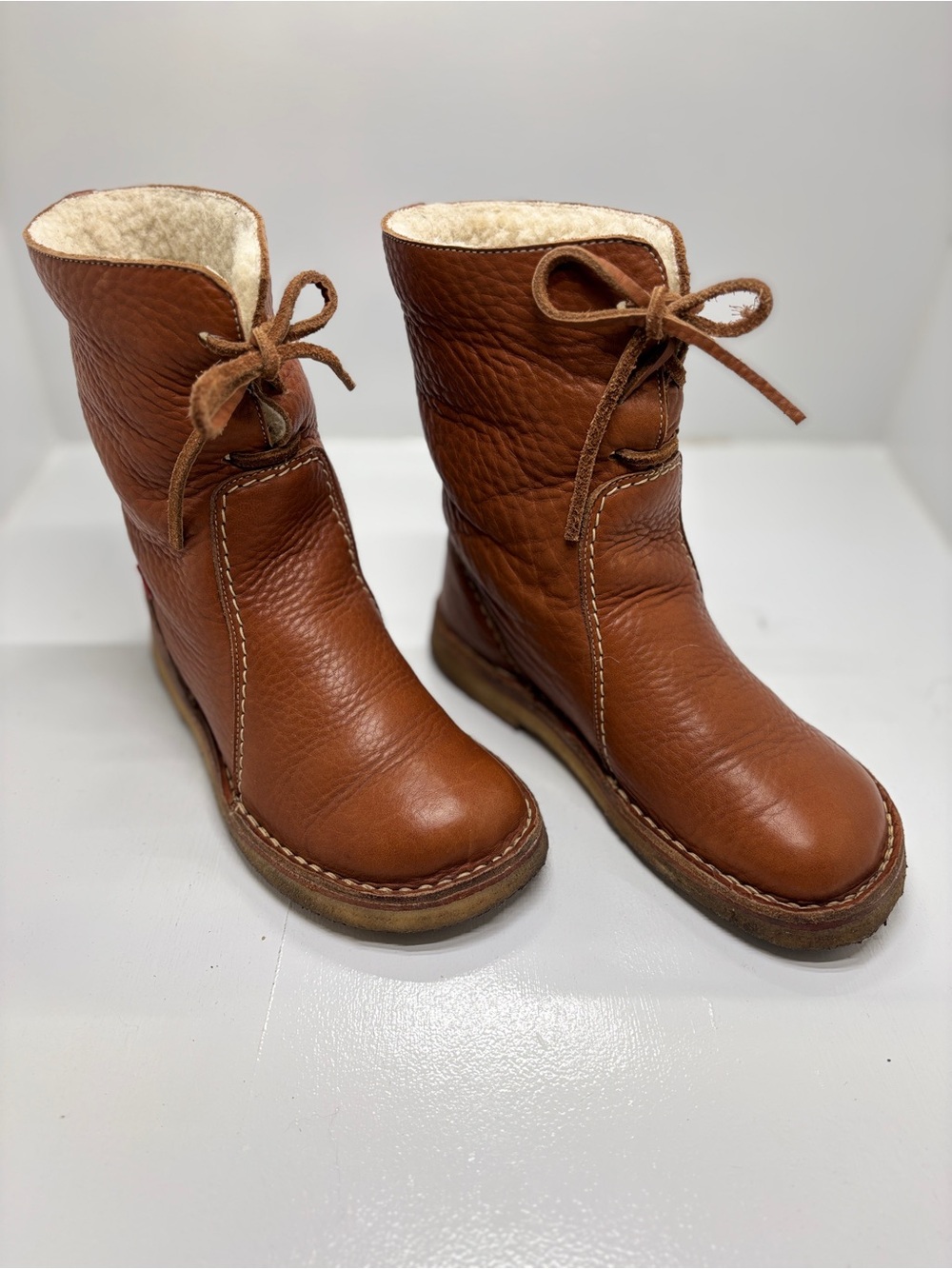 Duckfeet Aarhus Wool Lined Boots EU 38 US 7.5 8 Cognac Brown Danish Leather Crep - Picture 3 of 12